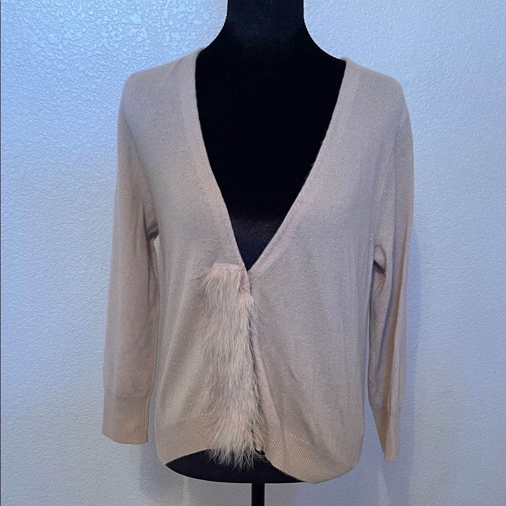 Women's Blush Pink Faux Fur Trim Open-Front Cardigan
